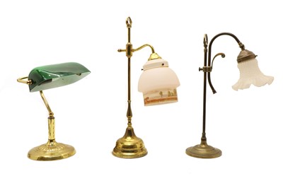 Lot 367 - Three brass desk lamps