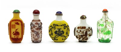Lot 123 - A collection of Chinese overlay Peking glass snuff bottles