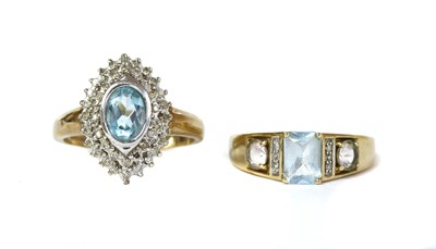 Lot 163 - A 9ct gold aquamarine and diamond ring