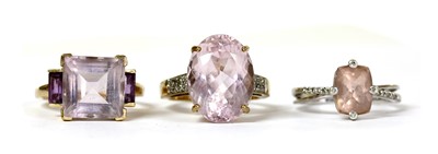 Lot 167 - A 9ct gold three stone amethyst ring