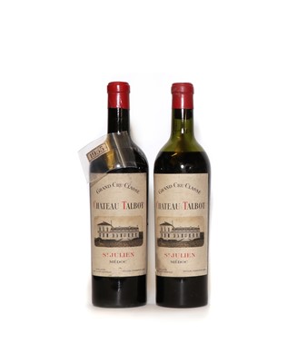 Lot 126 - Chateau Talbot, 4eme Cru Classe, Saint Julien, 1955, (2, one missing vintage neck label)