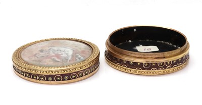 Lot 44 - A French circular gold piqué work tortoiseshell box, c.1780