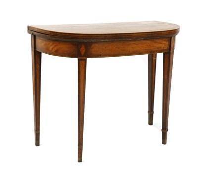 Lot 368 - A George III strung, crossbanded, inlaid and rosewood fold-over card table
