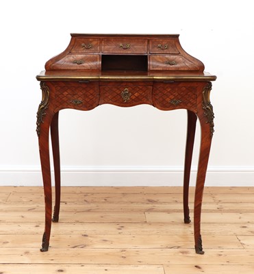 Lot 253 - A French Louis XV-style kingwood and parquetry bonheur-du-jour