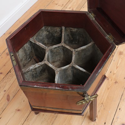 Lot 59 - A George III mahogany brass-bound wine cooler and stand