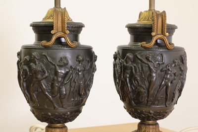 Lot 51 - A pair of gilt and patinated bronze Townley vase table lamps