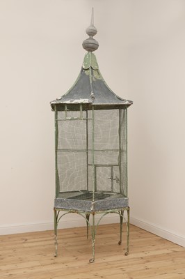 Lot 93 - A large painted zinc chateau birdcage