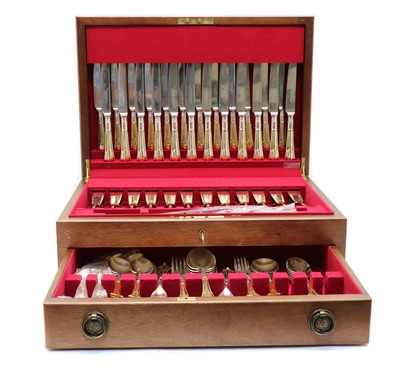 Lot 79 - A Walter Trickett mahogany canteen of silver plated flatware
