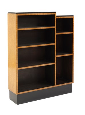 Lot 275 - An Art Deco bird's-eye maple, walnut and ebonised bookshelf