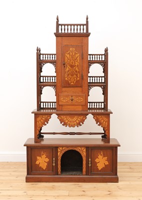 Lot 230 - An Aesthetic Movement walnut and marquetry-inlaid cabinet