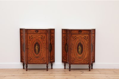 Lot 70 - A pair of George III satinwood and crossbanded pier cabinets