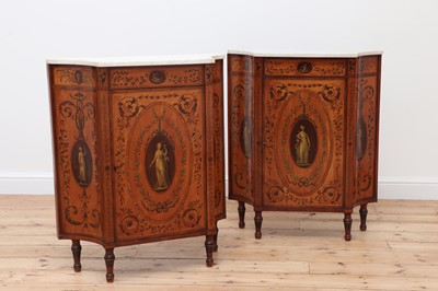 Lot 70 - A pair of George III satinwood and crossbanded pier cabinets