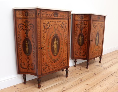 Lot 70 - A pair of George III satinwood and crossbanded pier cabinets