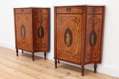 Lot 70 - A pair of George III satinwood and crossbanded pier cabinets