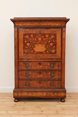 Lot 239 - A Dutch mahogany and marquetry-inlaid secretaire or escritoire