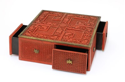 Lot 180 - A rare Chinese carved cinnabar lacquer treasure box