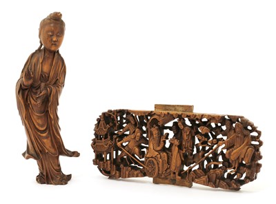 Lot 283 - A Chinese boxwood panel