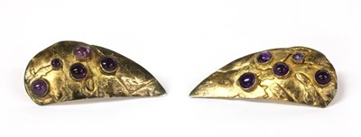 Lot 41 - A pair of sterling silver gilt amethyst earrings, by Eileen Coyne