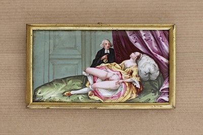 Lot 438 - A rectangular English enamel erotic plaque