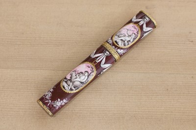 Lot 433 - An enamel and gilt metal bodkin case
