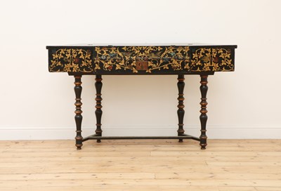 Lot 416 - An ebonised and parcel-gilt harpsichord case