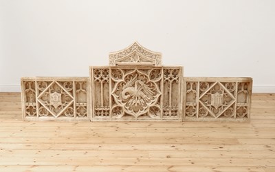 Lot 385 - A Gothic Revival carved alabaster triptych