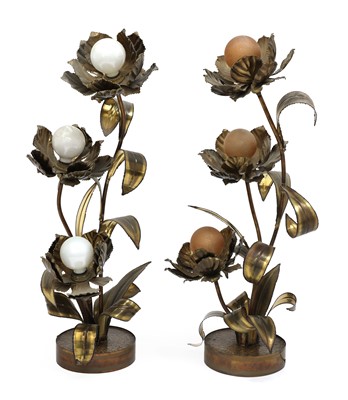 Lot 505 - A pair of cut metal table lamps
