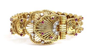 Lot 269 - A ladies' 9ct gold diamond and ruby Josarn mechanical cocktail watch, c.1950
