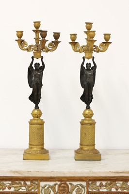 Lot 268 - A pair of Empire D'or ormolu and bronze candelabra