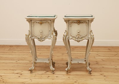 Lot 214 - A pair of French Louis XV-style painted bedside tables