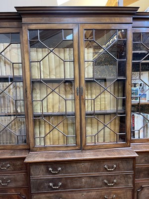 Lot 53 - A George III mahogany secretaire breakfront bookcase