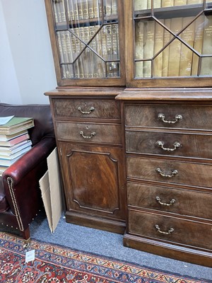 Lot 53 - A George III mahogany secretaire breakfront bookcase