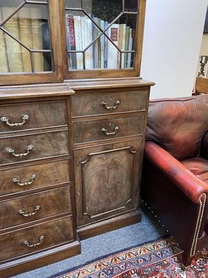 Lot 53 - A George III mahogany secretaire breakfront bookcase