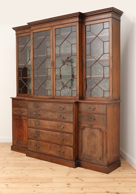 Lot 53 - A George III mahogany secretaire breakfront bookcase