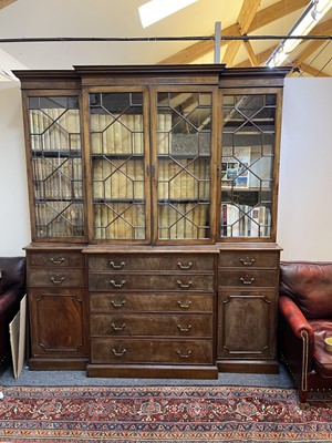 Lot 53 - A George III mahogany secretaire breakfront bookcase