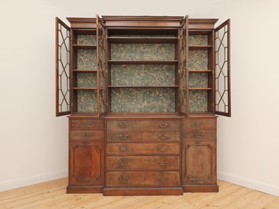 Lot 53 - A George III mahogany secretaire breakfront bookcase