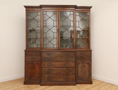 Lot 53 - A George III mahogany secretaire breakfront bookcase