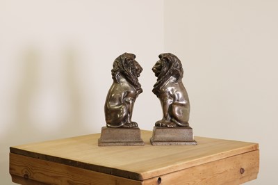 Lot 244 - A pair of steel fire irons in the form of lions