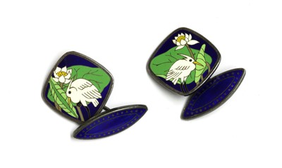 Lot 288 - A pair of Japanese silver enamel cufflinks