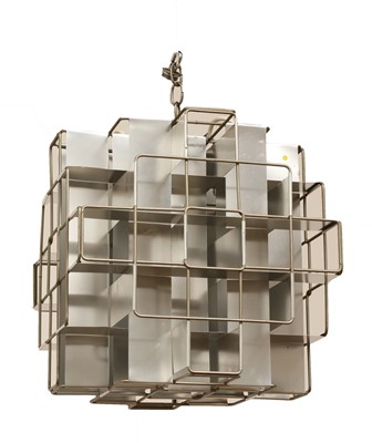 Lot 586 - A modern aluminium cube-form pendant light