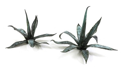 Lot 732 - A pair of patinated bronze Agave succulents