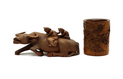 Lot 288 - A Chinese carved bamboo brush pot