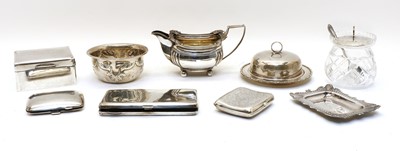 Lot 63 - Eight various silver items and a silver mounted pot