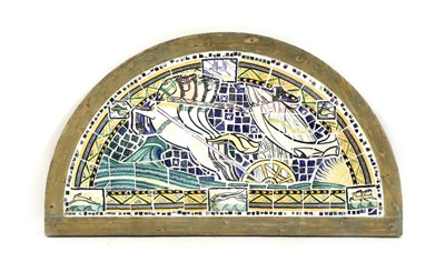Lot 257 - An Arts and Crafts tile half-roundel panel