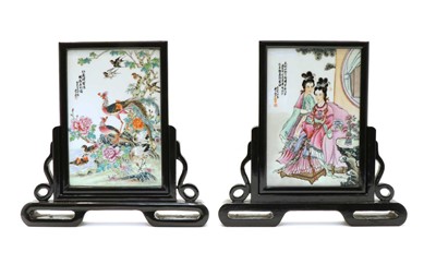 Lot 156 - Two Chinese famille rose table screens