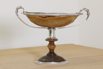 Lot 282 - A French silver and brown banded agate Historismus tazza