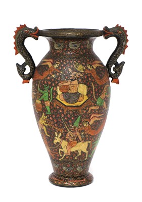 Lot 617 - A KASHMIRI PAPIER MÂCHÉ URN