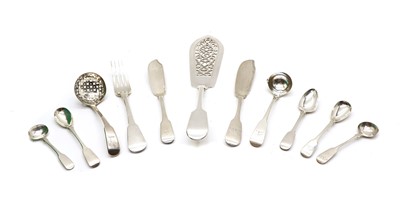 Lot 39 - A small collection of antique silver fiddle pattern flatware