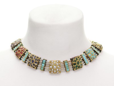 Lot 162 - An Indian four row seed pearl and gemstone necklace