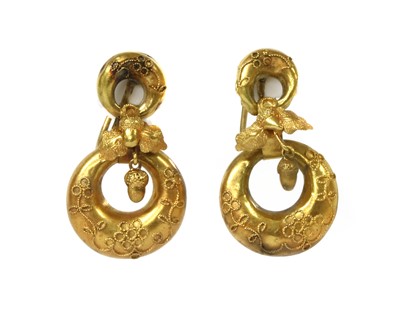 Lot 1019 - A pair of Victorian gold drop earrings